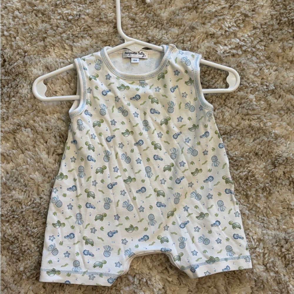 Magnolia Kids Bodysuit - White with Green and Blue Print